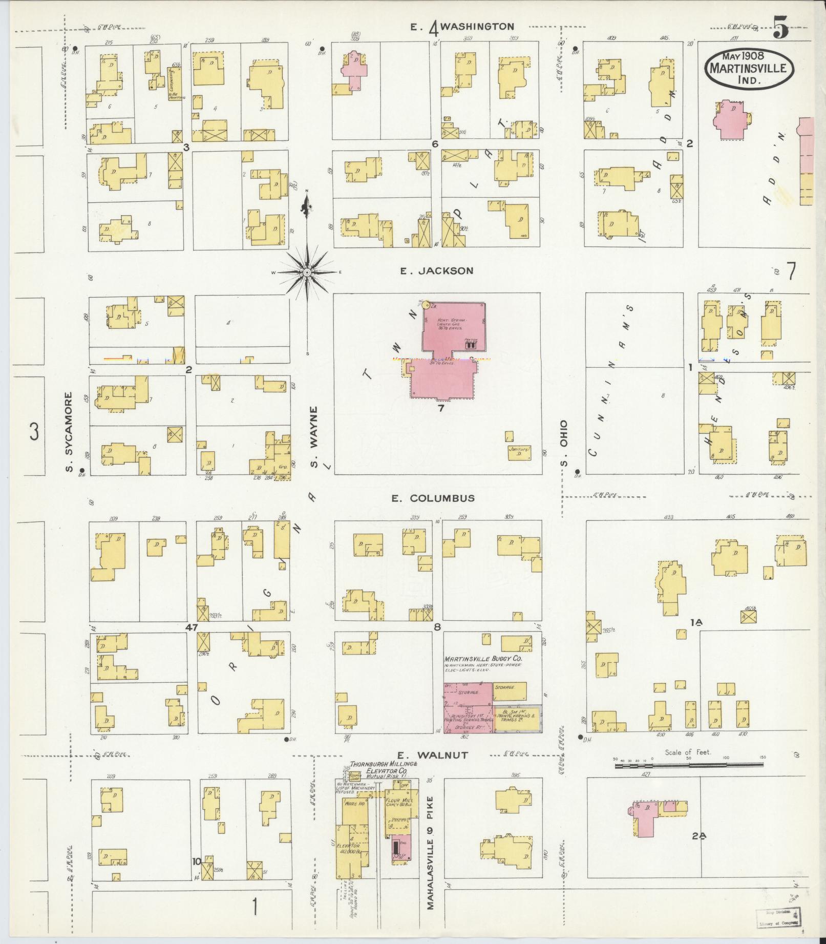 Sanborn Fire Insurance Map from Martinsville, Morgan County, Indiana (1908), Sheet #0005 - Complete Map Set gallery image, historic Sanborn map, vintage wall art, Indiana Indiana