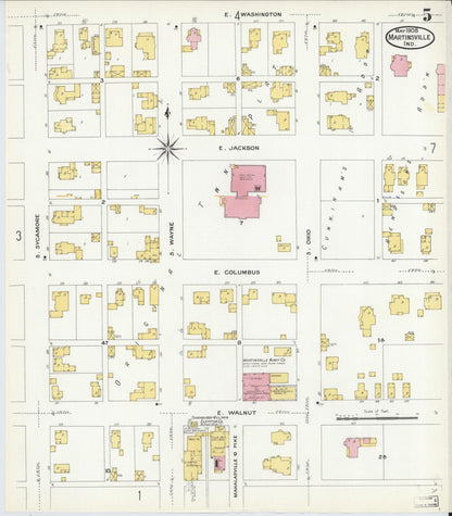 Sanborn Fire Insurance Map from Martinsville, Morgan County, Indiana (1908), Sheet #0005 - Complete Map Set gallery image, historic Sanborn map, vintage wall art, Indiana Indiana
