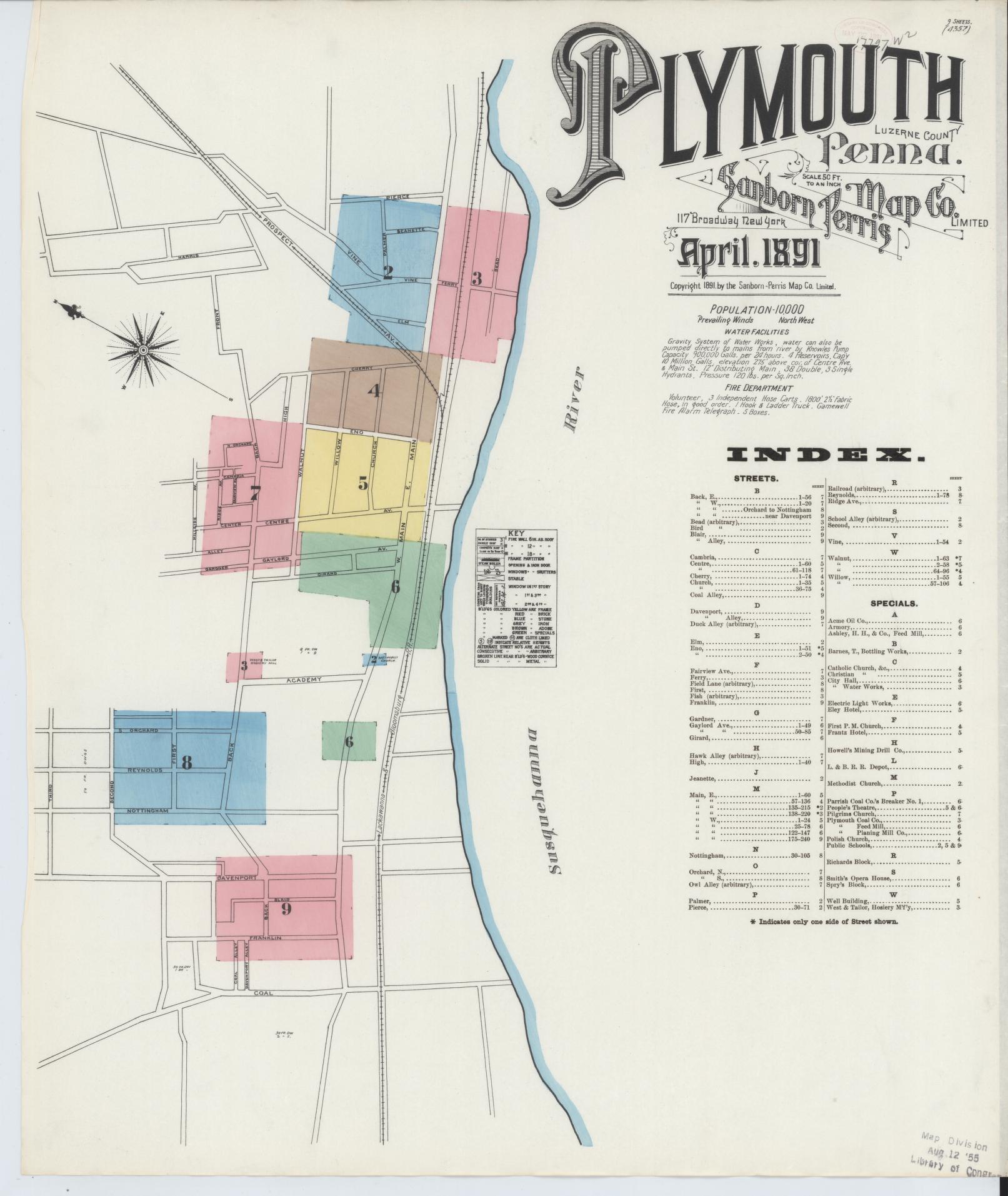 Sanborn Fire Insurance Map from Plymouth, Luzerne County, Pennsylvania (1891), Sheet #0001 - Complete Map Set gallery image, historic Sanborn map, vintage wall art, Pennsylvania Pennsylvania
