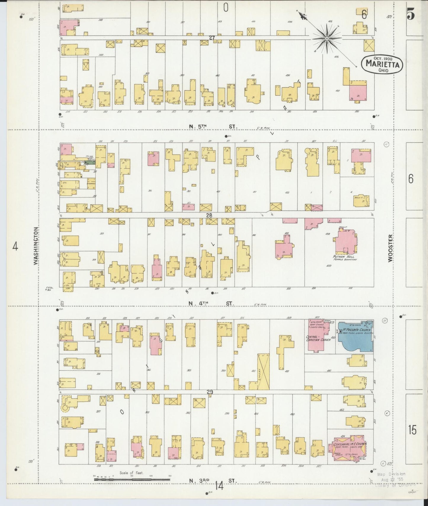 Sanborn Fire Insurance Map from Marietta, Washington County, Ohio (1900), Sheet #0005 - Historic Sanborn Fire Insurance Map Print, vintage old map wall art, antique decor, genealogy gift, Ohio Ohio map