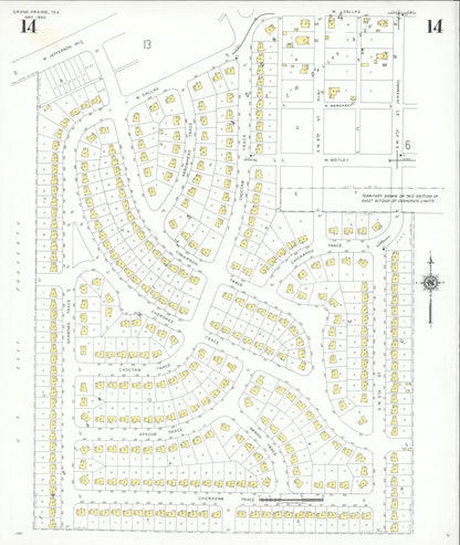 Sanborn Fire Insurance Map from Grand Prairie, Dallas County, Texas (1943), Sheet #0014 - Complete Map Set gallery image, historic Sanborn map, vintage wall art, Texas Texas