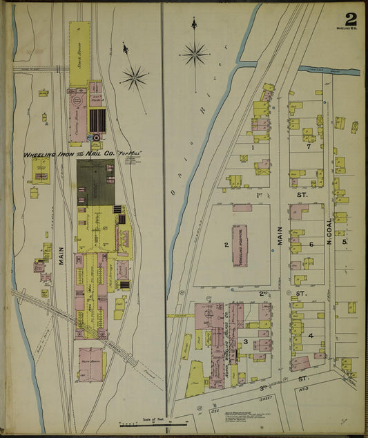 Sanborn Fire Insurance Map from Wheeling, Ohio County, West Virginia (1890), Sheet #0002 - Historic Sanborn Fire Insurance Map Print, vintage old map wall art, antique decor, genealogy gift, West Virginia West Virginia map
