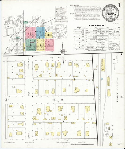 Sanborn Fire Insurance Map from Scammon, Cherokee County, Kansas (1912), Sheet #0001 - Complete Map Set gallery image, historic Sanborn map, vintage wall art, Kansas Kansas