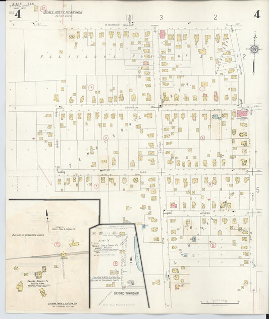Sanborn Fire Insurance Map from Oxford, Oakland County, Michigan (1945), Sheet #0004 - Historic Sanborn Fire Insurance Map Print, vintage old map wall art, antique decor, genealogy gift, Michigan Michigan map