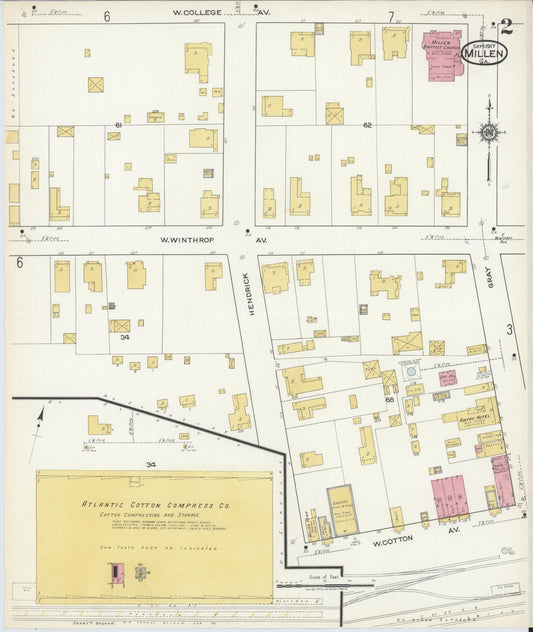 Sanborn Fire Insurance Map from Millen, Jenkins County, Georgia (1917), Sheet #0002 - Historic Sanborn Fire Insurance Map Print, vintage old map wall art, antique decor, genealogy gift, Georgia Georgia map
