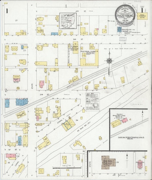 Sanborn Fire Insurance Map from Frazeysburg, Muskingum County, Ohio (1928), Sheet #0001 - Historic Sanborn Fire Insurance Map Print, vintage old map wall art, antique decor, genealogy gift, Ohio Ohio map