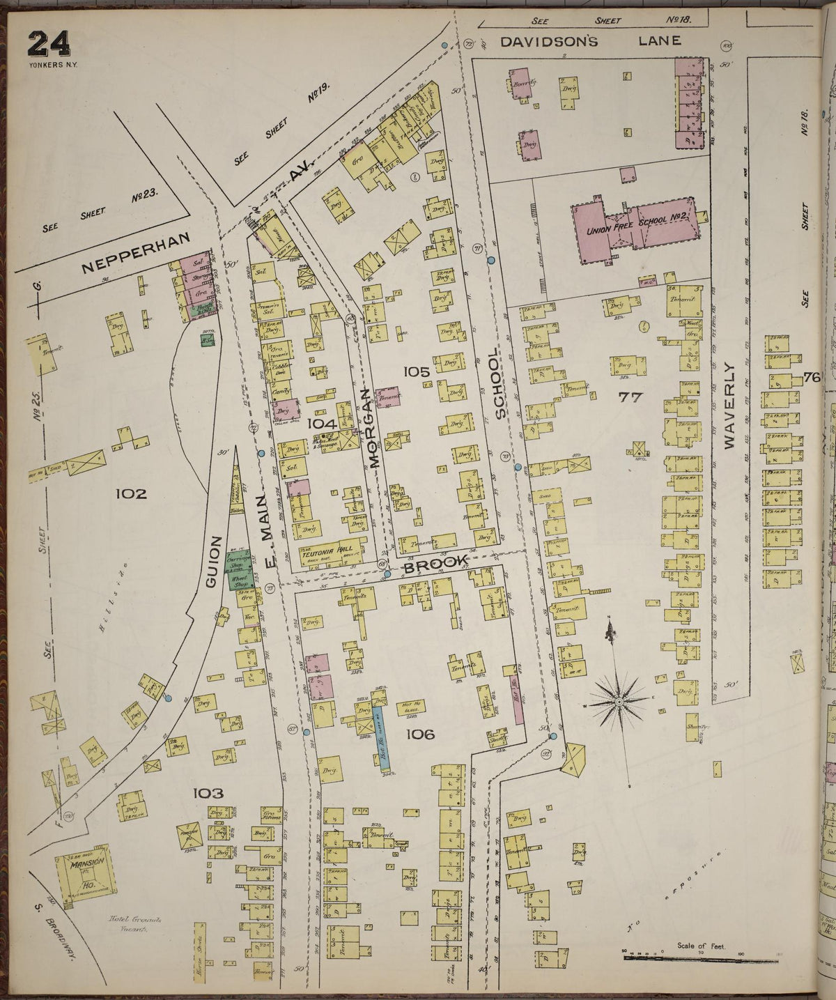 Sanborn Fire Insurance Map from Yonkers, Westchester County, New York (1886), Sheet #0024 - Historic Sanborn Fire Insurance Map Print, vintage old map wall art, antique decor, genealogy gift, New York New York map