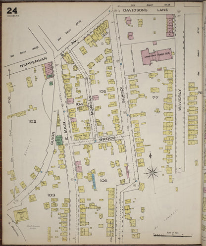 Sanborn Fire Insurance Map from Yonkers, Westchester County, New York (1886), Sheet #0024 - Historic Sanborn Fire Insurance Map Print, vintage old map wall art, antique decor, genealogy gift, New York New York map