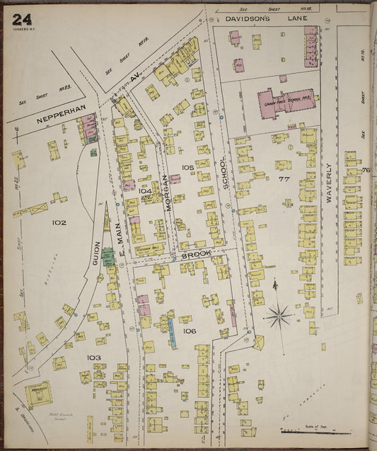 Sanborn Fire Insurance Map from Yonkers, Westchester County, New York (1886), Sheet #0024 - Historic Sanborn Fire Insurance Map Print, vintage old map wall art, antique decor, genealogy gift, New York New York map