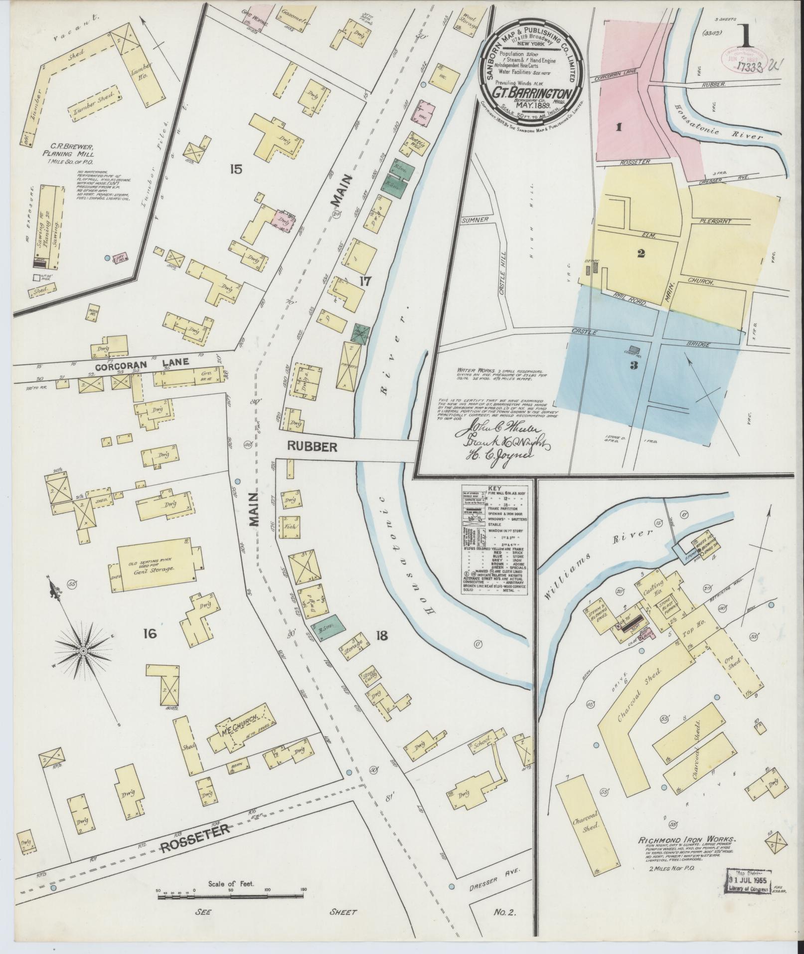 Sanborn Fire Insurance Map from Great Barrington, Berkshire County, Massachusetts (1889), Sheet #0001 - Complete Map Set gallery image, historic Sanborn map, vintage wall art, Massachusetts Massachusetts