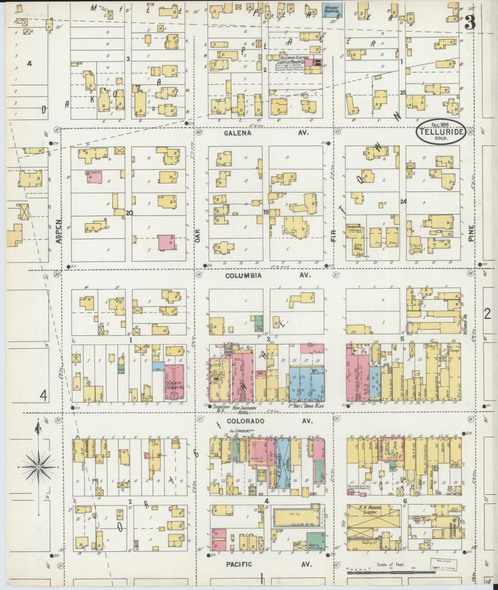 Sanborn Fire Insurance Map from Telluride, San Miguel County, Colorado (1899), Sheet #0003 - Complete Map Set gallery image, historic Sanborn map, vintage wall art, Colorado Colorado