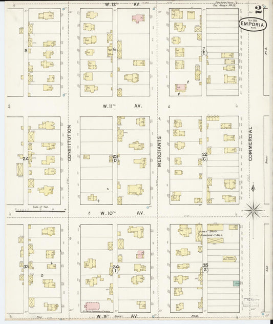 Sanborn Fire Insurance Map from Emporia, Lyon County, Kansas (1888), Sheet #0002 - Historic Sanborn Fire Insurance Map Print, vintage old map wall art, antique decor, genealogy gift, Kansas Kansas map