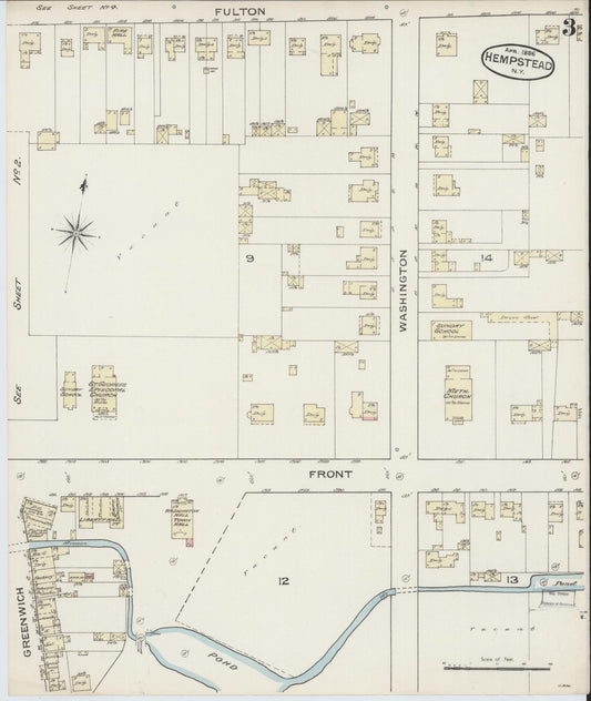 Sanborn Fire Insurance Map from Hempstead, Nassau County, New York (1886), Sheet #0003 - Historic Sanborn Fire Insurance Map Print, vintage old map wall art, antique decor, genealogy gift, New York New York map