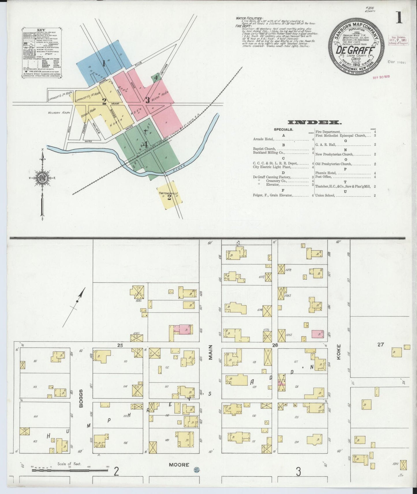 Sanborn Fire Insurance Map from Degraff, Logan County, Ohio (1910), Sheet #0001 - Historic Sanborn Fire Insurance Map Print, vintage old map wall art, antique decor, genealogy gift, Ohio Ohio map