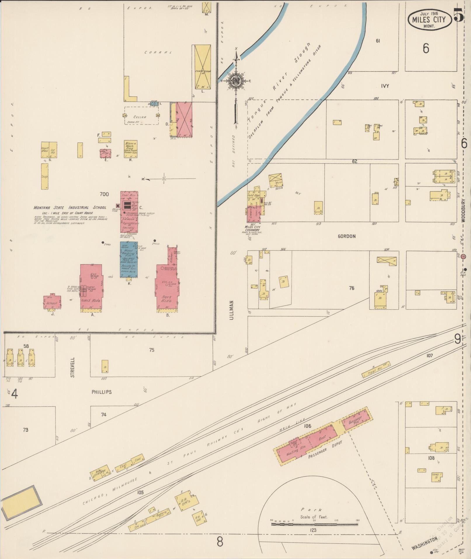 Sanborn Fire Insurance Map from Miles City, Custer County, Montana (1916), Sheet #0005 - Complete Map Set gallery image, historic Sanborn map, vintage wall art, Montana Montana