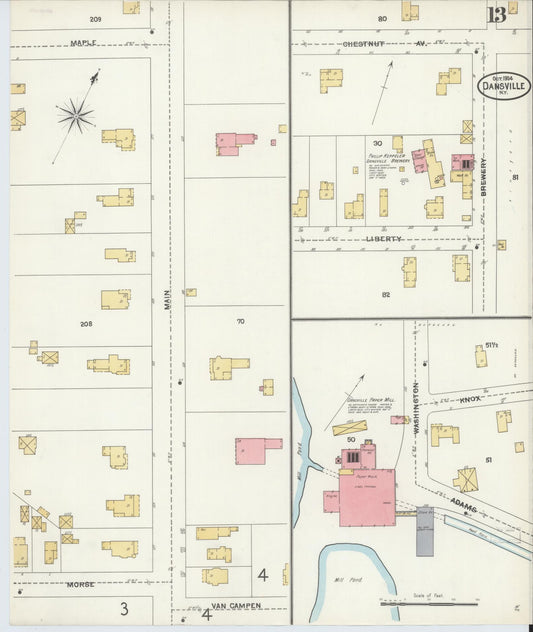 Sanborn Fire Insurance Map from Dansville, Livingston County, New York (1904), Sheet #0013 - Historic Sanborn Fire Insurance Map Print, vintage old map wall art, antique decor, genealogy gift, New York New York map