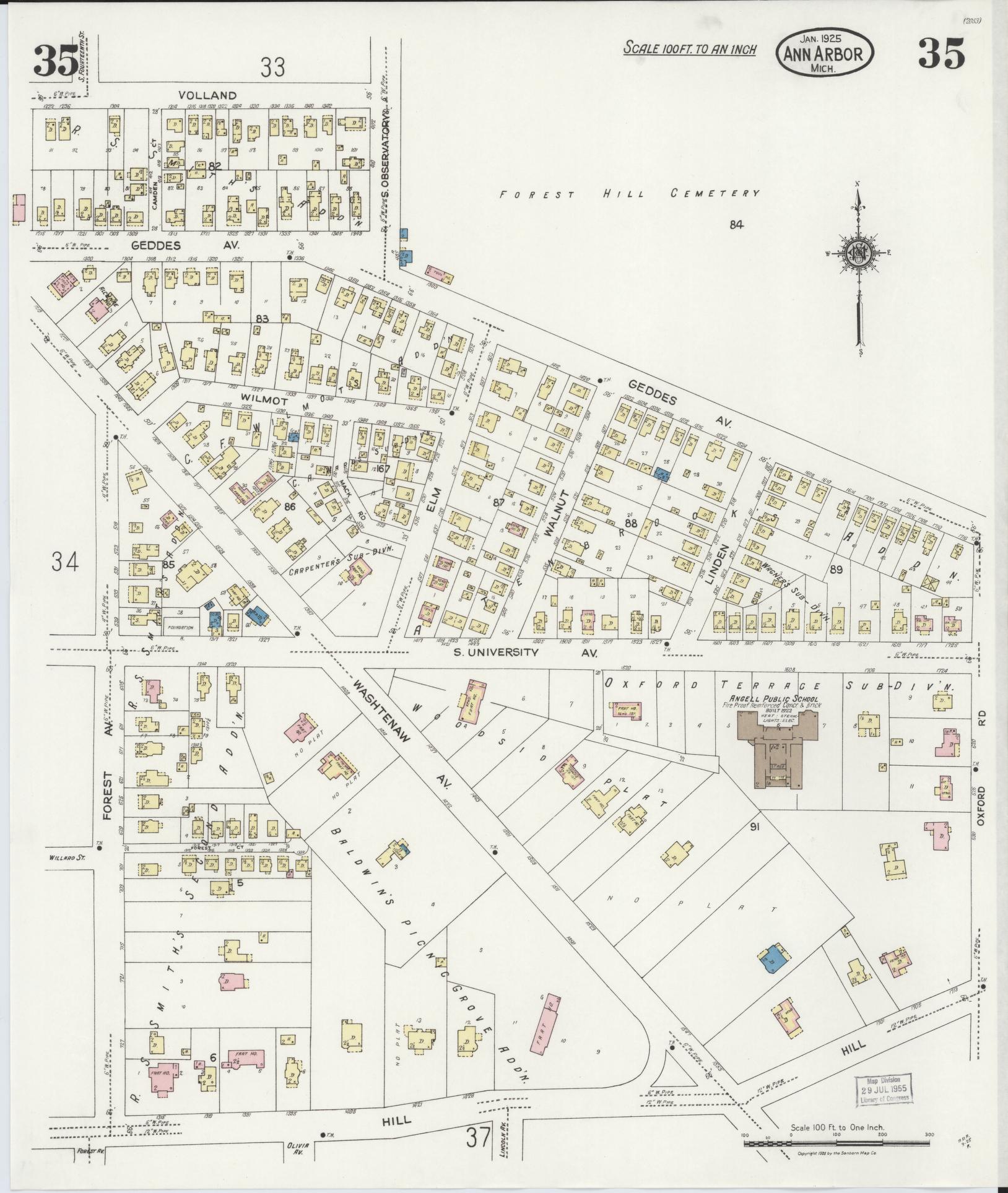 Sanborn Fire Insurance Map from Ann Arbor, Washtenaw County, Michigan (1925), Sheet #0035 - Historic Sanborn Fire Insurance Map Print, vintage old map wall art, antique decor, genealogy gift, Michigan Michigan map