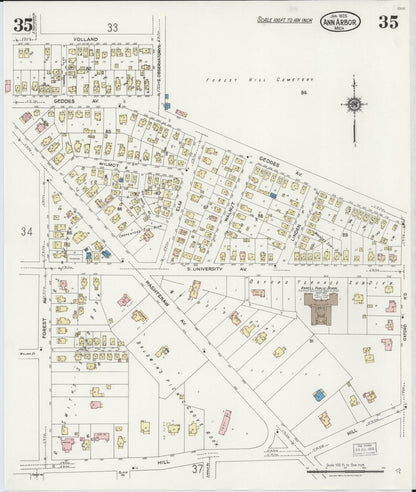 Sanborn Fire Insurance Map from Ann Arbor, Washtenaw County, Michigan (1925), Sheet #0035 - Historic Sanborn Fire Insurance Map Print, vintage old map wall art, antique decor, genealogy gift, Michigan Michigan map