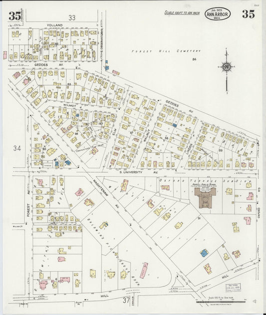 Sanborn Fire Insurance Map from Ann Arbor, Washtenaw County, Michigan (1925), Sheet #0035 - Historic Sanborn Fire Insurance Map Print, vintage old map wall art, antique decor, genealogy gift, Michigan Michigan map