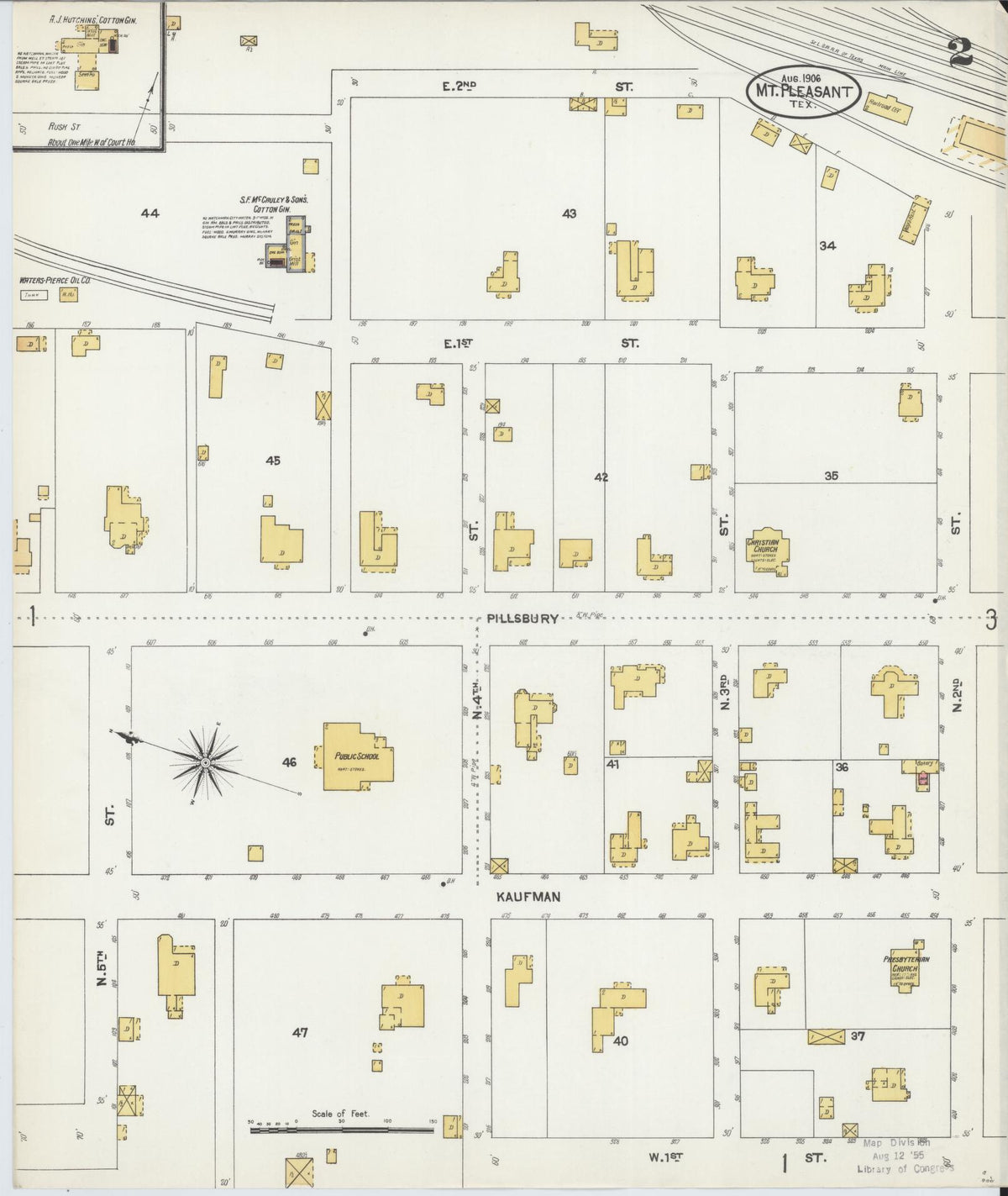 Sanborn Fire Insurance Map from Mount Pleasant, Titus County, Texas (1906), Sheet #0002 - Complete Map Set gallery image, historic Sanborn map, vintage wall art, Texas Texas