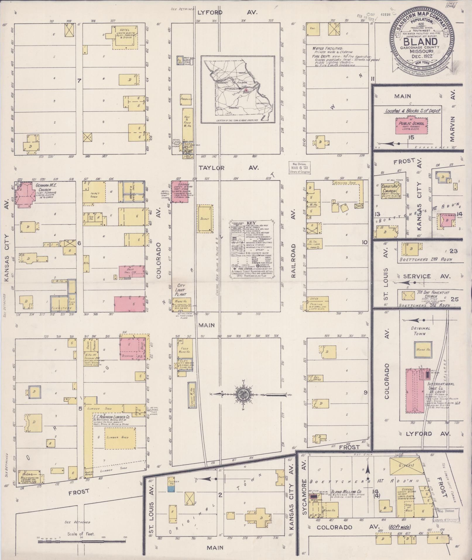 Sanborn Fire Insurance Map from Bland, Gasconade County, Missouri (1922), Sheet #0001 - Historic Sanborn Fire Insurance Map Print, vintage old map wall art, antique decor, genealogy gift, Missouri Missouri map