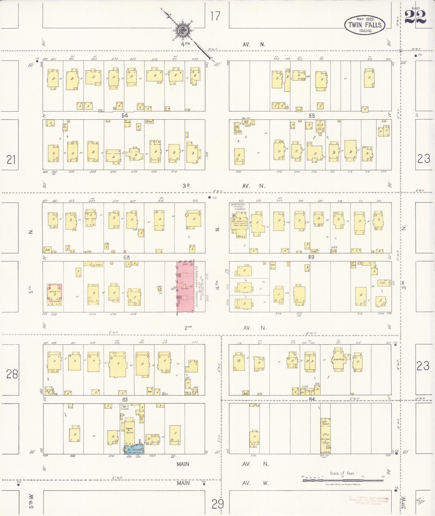 Sanborn Fire Insurance Map from Twin Falls, Twin Falls County, Idaho (1922), Sheet #0022 - Complete Map Set gallery image, historic Sanborn map, vintage wall art, Falls Idaho