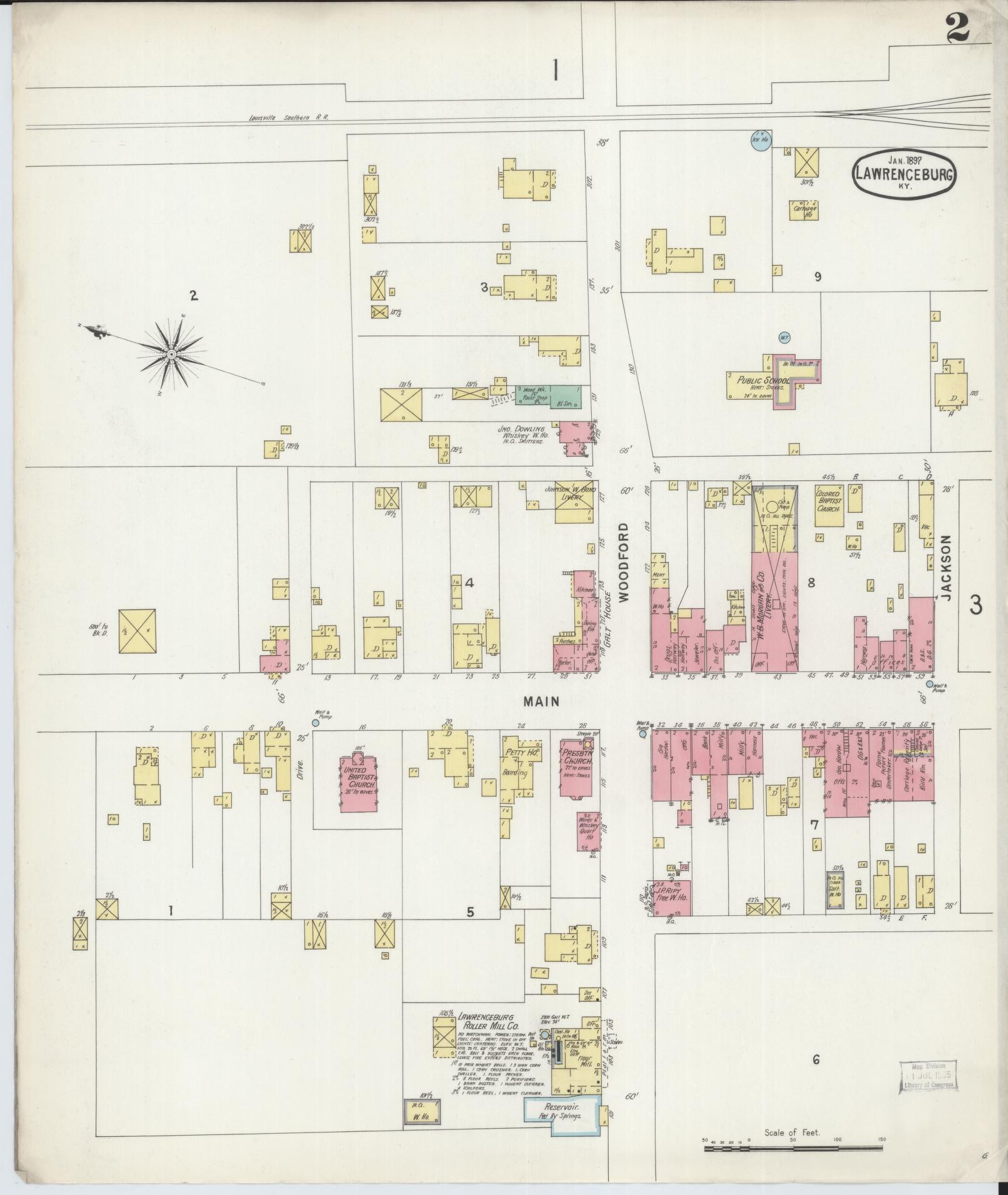 Sanborn Fire Insurance Map from Lawrenceburg, Anderson County, Kentucky (1897), Sheet #0002 - Historic Sanborn Fire Insurance Map Print, vintage old map wall art, antique decor, genealogy gift, Kentucky Kentucky map