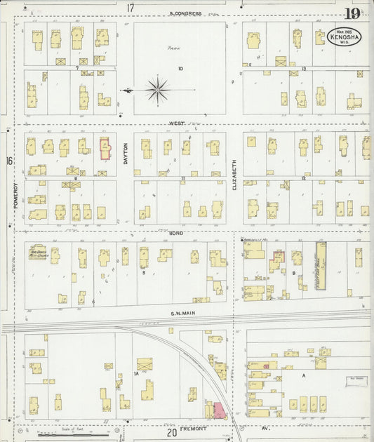 Sanborn Fire Insurance Map from Kenosha, Kenosha County, Wisconsin (1905), Sheet #0019 - Historic Sanborn Fire Insurance Map Print, vintage old map wall art, antique decor, genealogy gift, Wisconsin Wisconsin map