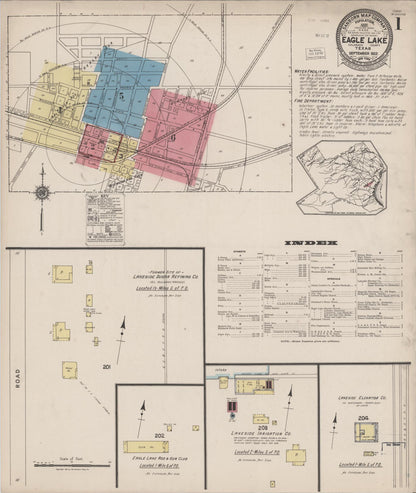 Sanborn Fire Insurance Map from Eagle Lake, Colorado County, Texas (1922), Sheet #0001 - Complete Map Set gallery image, historic Sanborn map, vintage wall art, Eagle Lake Colorado