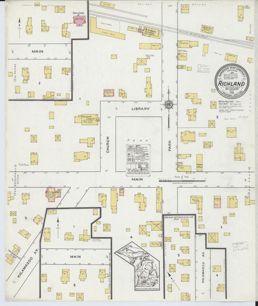 Sanborn Fire Insurance Map from Richland, Kalamazoo County, Michigan (1918), Sheet #0001 - Historic Sanborn Fire Insurance Map Print, vintage old map wall art, antique decor, genealogy gift, Michigan Michigan map