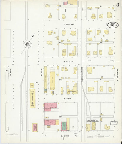 Sanborn Fire Insurance Map from Ennis, Ellis County, Texas (1909), Sheet #0003 - Complete Map Set gallery image, historic Sanborn map, vintage wall art, Texas Texas