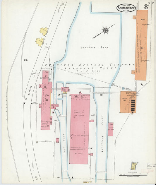 Sanborn Fire Insurance Map from Southbridge, Worcester County, Massachusetts (1918), Sheet #0008 - Historic Sanborn Fire Insurance Map Print, vintage old map wall art, antique decor, genealogy gift, Massachusetts Massachusetts map