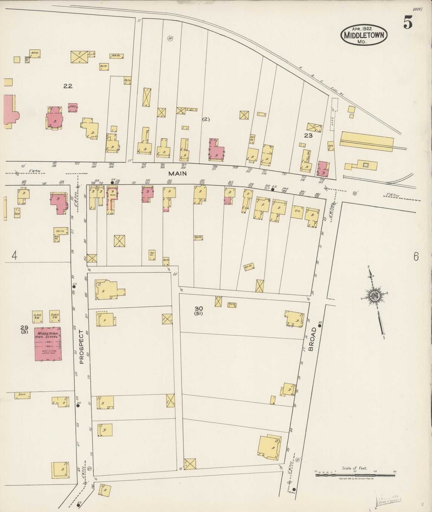 Sanborn Fire Insurance Map from Middletown, Frederick County, Maryland (1922), Sheet #0005 - Historic Sanborn Fire Insurance Map Print, vintage old map wall art