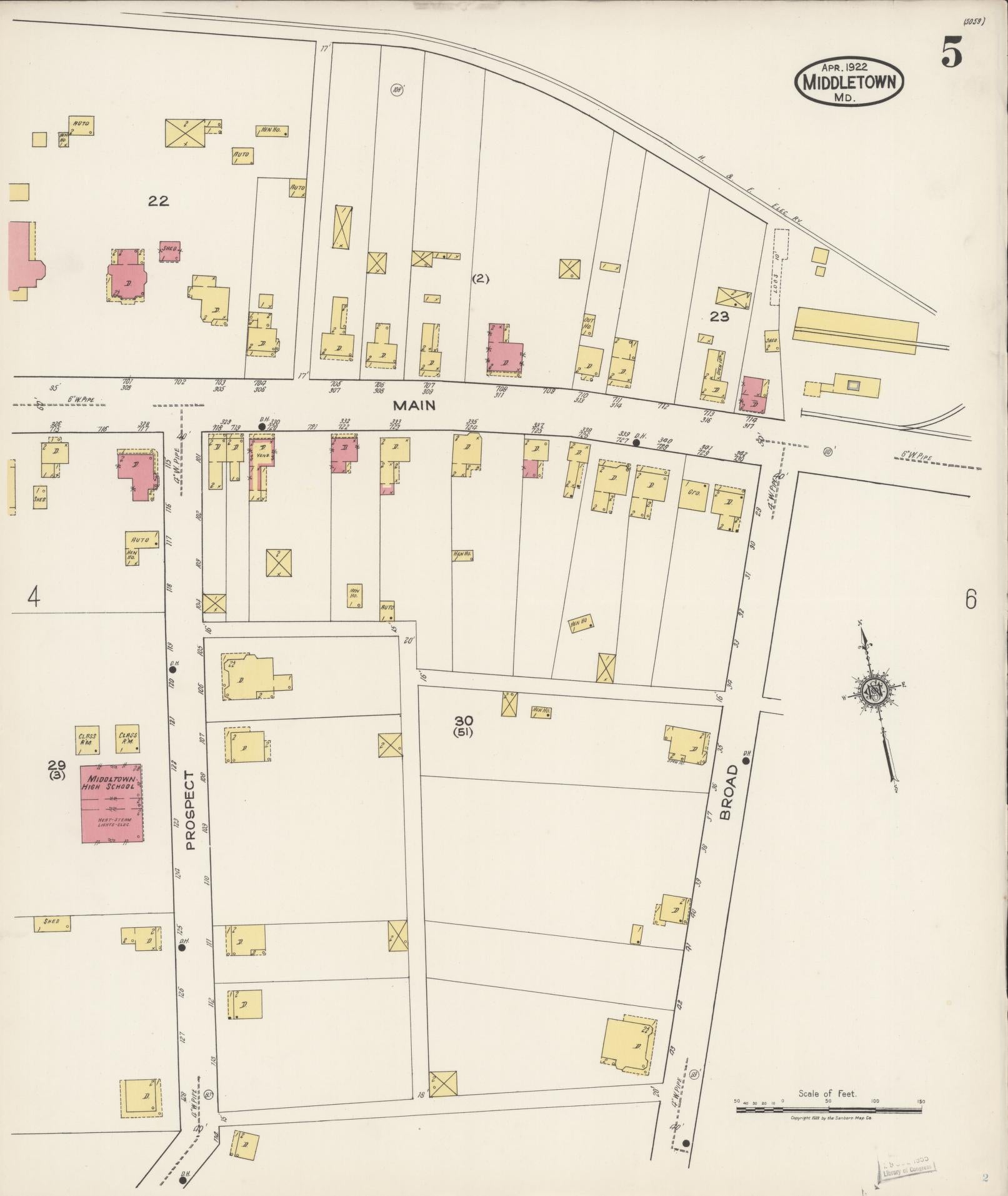 Sanborn Fire Insurance Map from Middletown, Frederick County, Maryland (1922), Sheet #0005 - Historic Sanborn Fire Insurance Map Print, vintage old map wall art