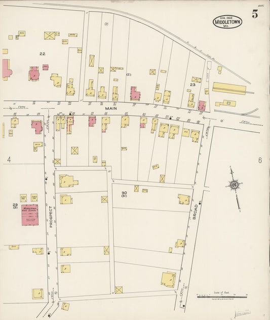 Sanborn Fire Insurance Map from Middletown, Frederick County, Maryland (1922), Sheet #0005 - Historic Sanborn Fire Insurance Map Print, vintage old map wall art