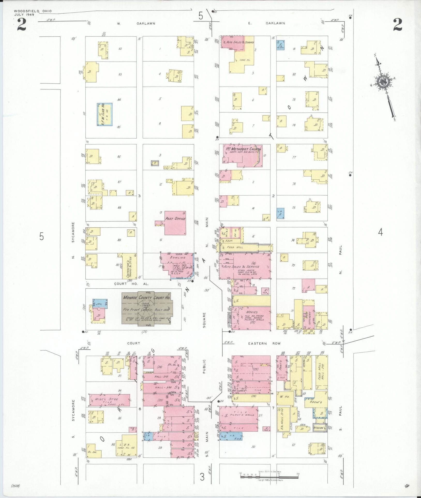 Sanborn Fire Insurance Map from Woodsfield, Monroe County, Ohio (1949), Sheet #0002 - Complete Map Set gallery image, historic Sanborn map, vintage wall art, Ohio Ohio