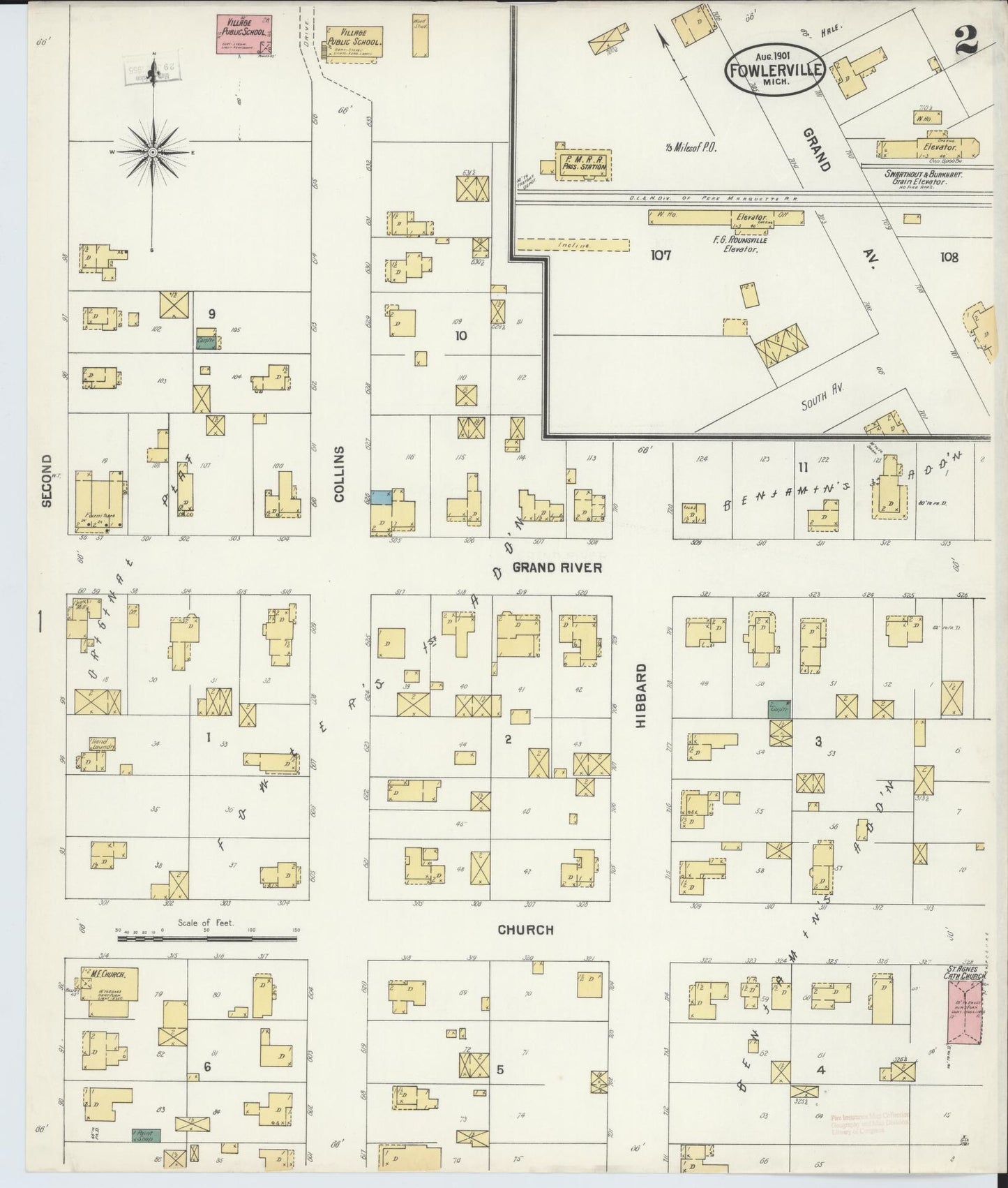 Sanborn Fire Insurance Map from Fowlerville, Livingston County, Michigan (1901), Sheet #0002 - Complete Map Set gallery image, historic Sanborn map, vintage wall art, Michigan Michigan