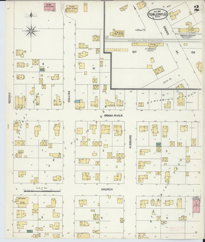 Sanborn Fire Insurance Map from Fowlerville, Livingston County, Michigan (1901), Sheet #0002 - Complete Map Set gallery image, historic Sanborn map, vintage wall art, Michigan Michigan