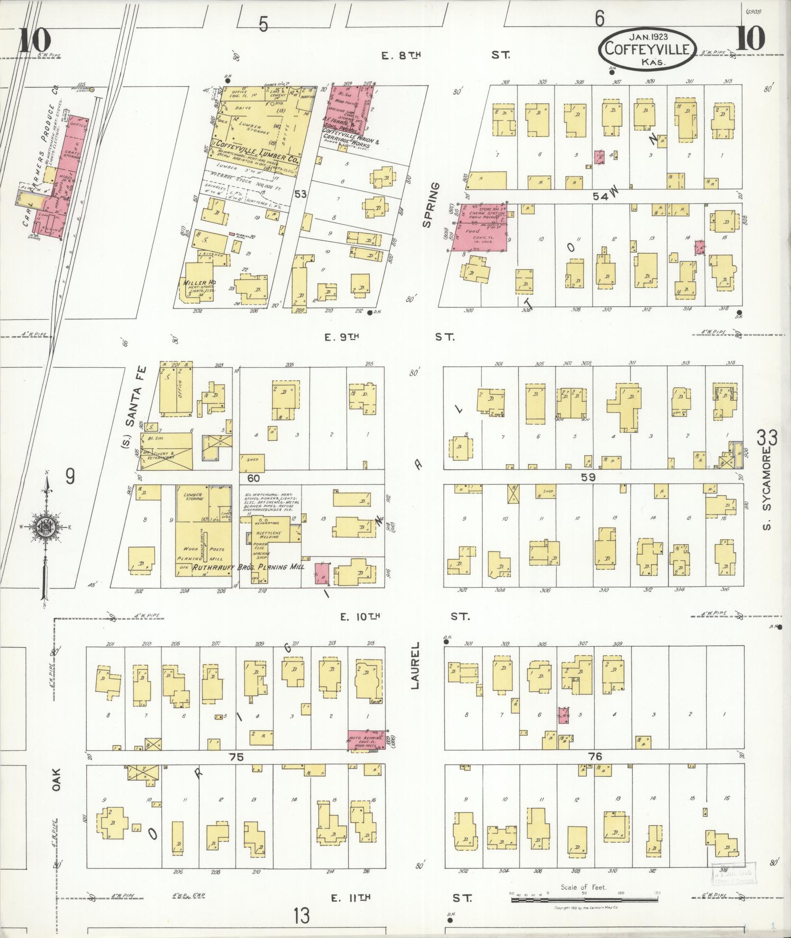 Sanborn Fire Insurance Map from Coffeyville, Montgomery County, Kansas (1923), Sheet #0010 - Complete Map Set gallery image, historic Sanborn map, vintage wall art, Kansas Kansas