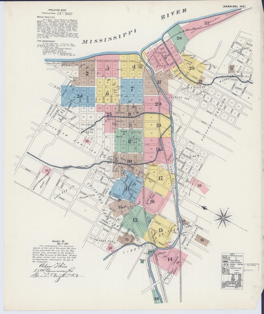 Sanborn Fire Insurance Map from Hannibal, Marion County, Missouri (1890), Sheet #0001 - Historic Sanborn Fire Insurance Map Print, vintage old map wall art, antique decor, genealogy gift, Missouri Missouri map