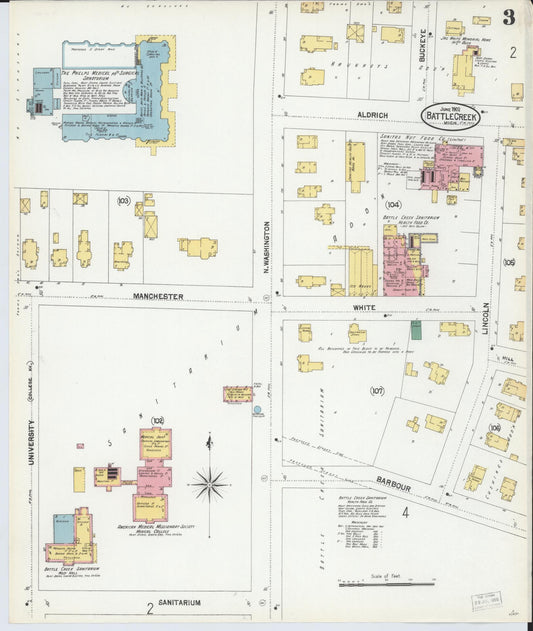 Sanborn Fire Insurance Map from Battle Creek, Calhoun County, Michigan (1902), Sheet #0003 - Historic Sanborn Fire Insurance Map Print, vintage old map wall art, antique decor, genealogy gift, Michigan Michigan map