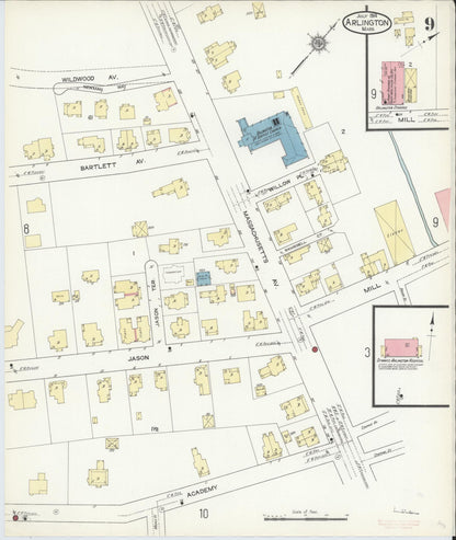 Sanborn Fire Insurance Map from Arlington, Middlesex County, Massachusetts (1914), Sheet #0009 - Complete Map Set gallery image, historic Sanborn map, vintage wall art, Massachusetts Massachusetts