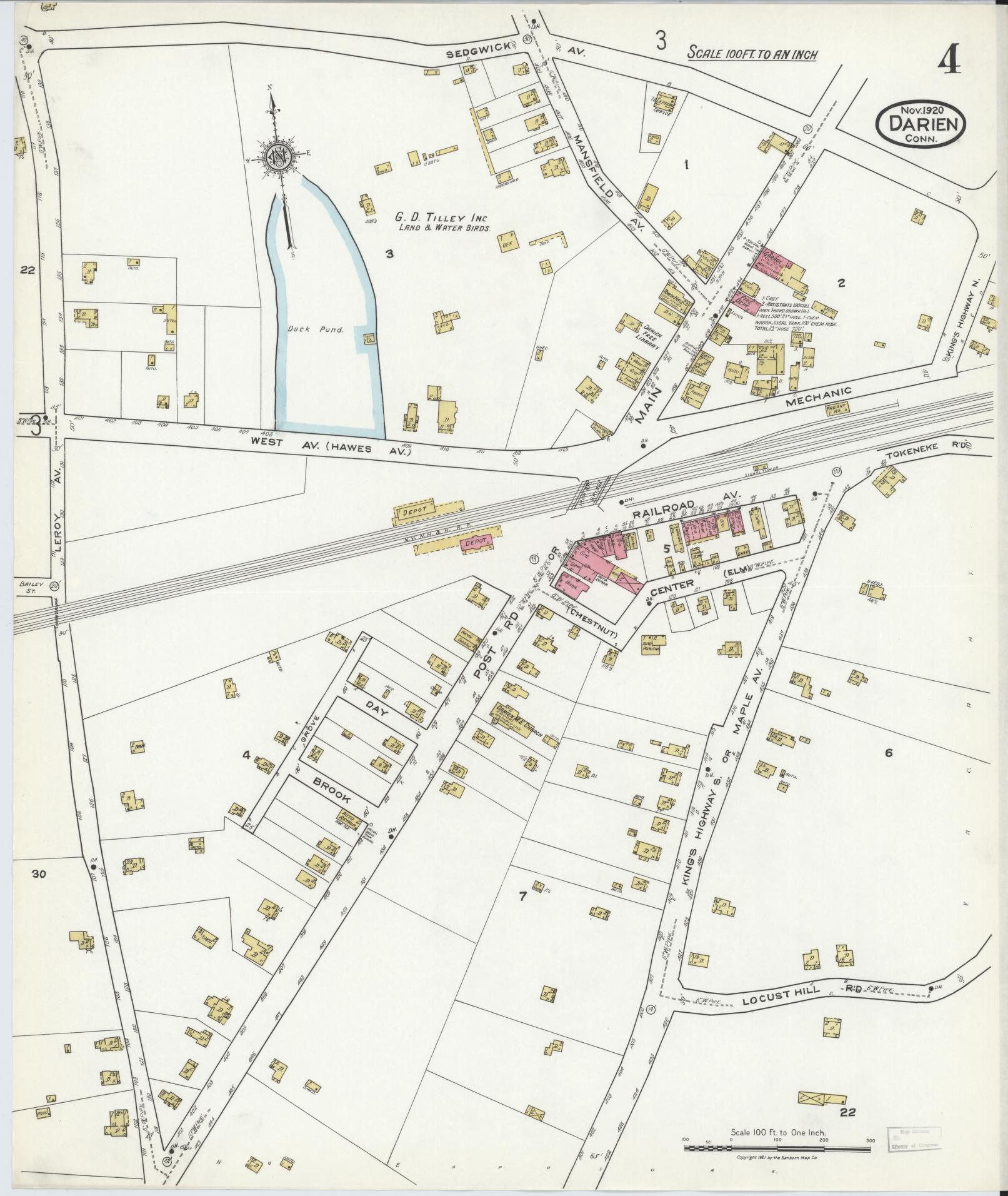 Sanborn Fire Insurance Map from Darien, Fairfield County, Connecticut (1920), Sheet #0004 - Complete Map Set gallery image, historic Sanborn map, vintage wall art, Connecticut Connecticut
