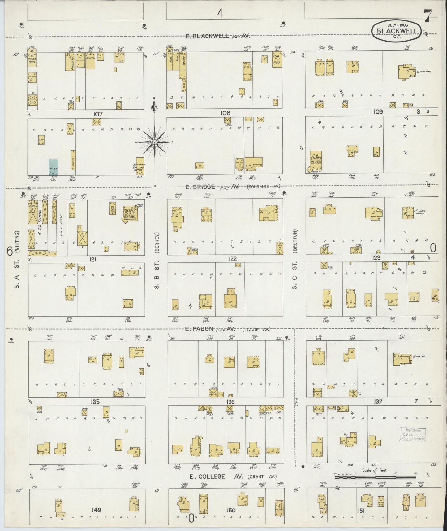 Sanborn Fire Insurance Map from Blackwell, Kay County, Oklahoma (1903), Sheet #0007 - Complete Map Set gallery image, historic Sanborn map, vintage wall art, Oklahoma Oklahoma