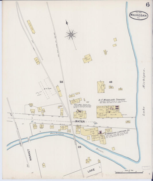 Sanborn Fire Insurance Map from Waukegan, Lake County, Illinois (1890), Sheet #0006 - Historic Sanborn Fire Insurance Map Print, vintage old map wall art, antique decor, genealogy gift, Illinois Illinois map