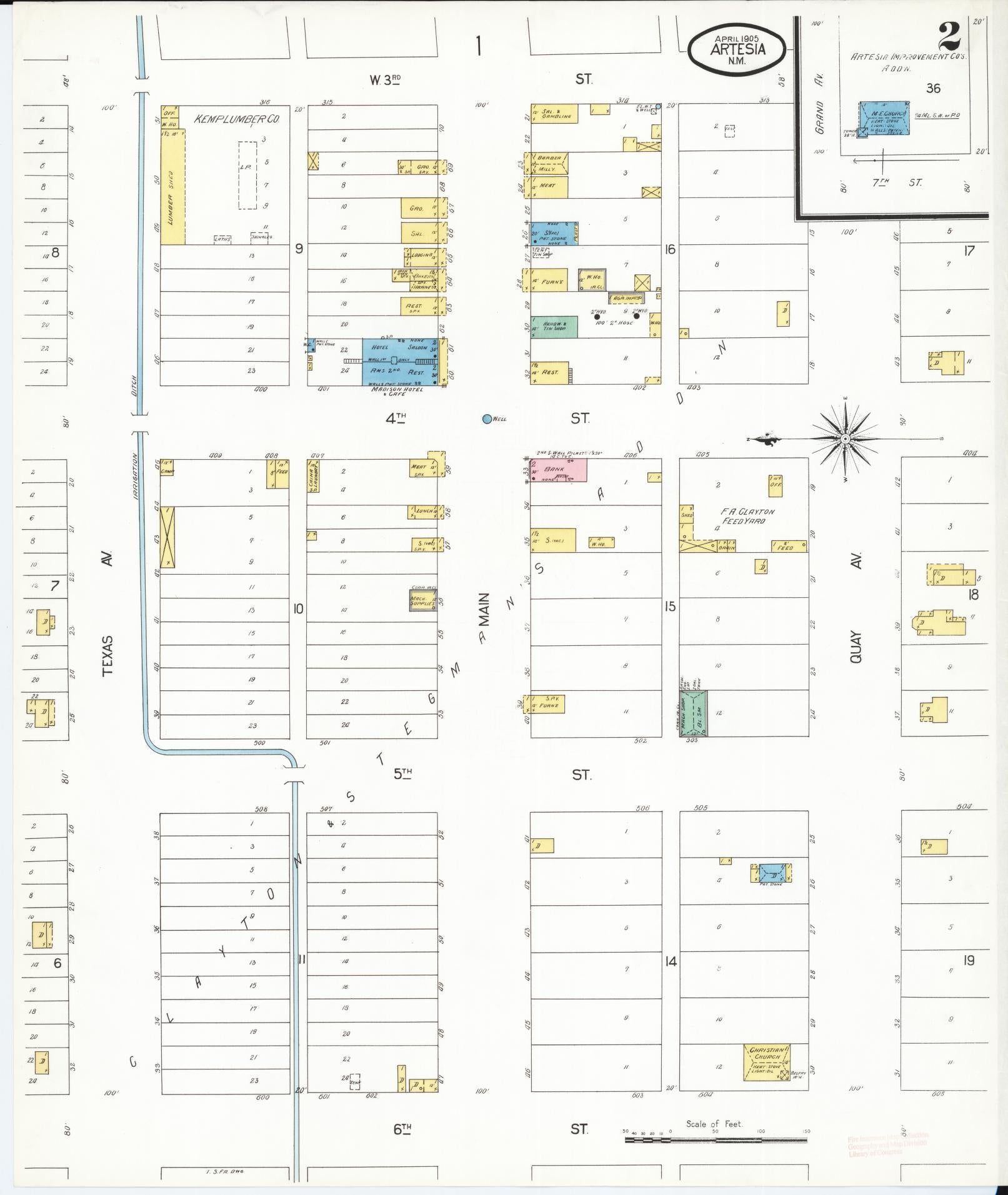 Sanborn Fire Insurance Map from Artesia, Eddy County, New Mexico (1905), Sheet #0002 - Complete Map Set gallery image, historic Sanborn map, vintage wall art, New Mexico New Mexico
