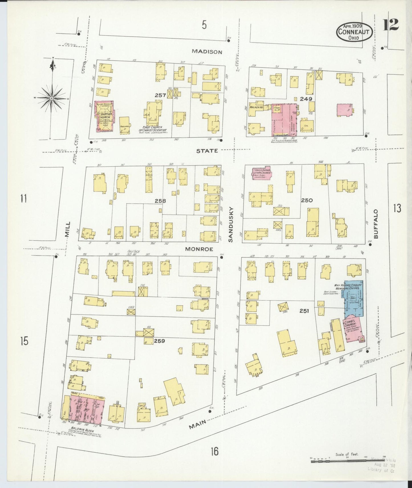 Sanborn Fire Insurance Map from Conneaut, Ashtabula County, Ohio (1909), Sheet #0012 - Historic Sanborn Fire Insurance Map Print, vintage old map wall art, antique decor, genealogy gift, Ohio Ohio map