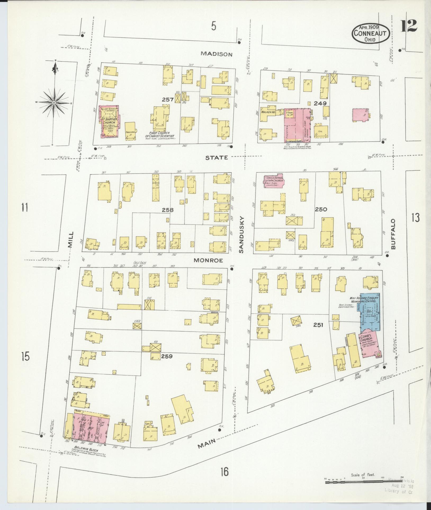 Sanborn Fire Insurance Map from Conneaut, Ashtabula County, Ohio (1909), Sheet #0012 - Historic Sanborn Fire Insurance Map Print, vintage old map wall art, antique decor, genealogy gift, Ohio Ohio map