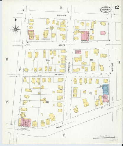 Sanborn Fire Insurance Map from Conneaut, Ashtabula County, Ohio (1909), Sheet #0012 - Historic Sanborn Fire Insurance Map Print, vintage old map wall art, antique decor, genealogy gift, Ohio Ohio map
