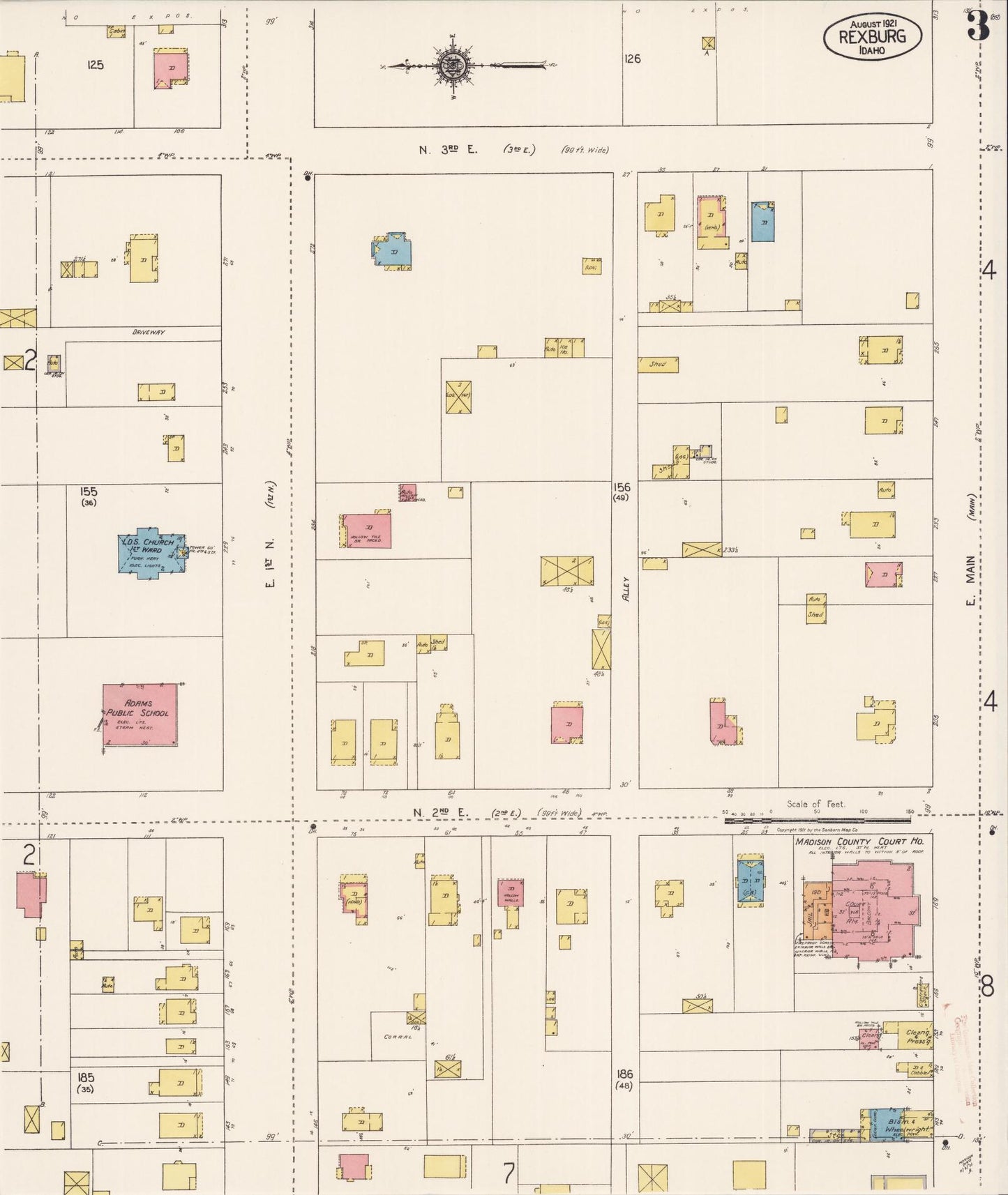 Sanborn Fire Insurance Map from Rexburg, Madison County, Idaho (1921), Sheet #0003 - Complete Map Set gallery image, historic Sanborn map, vintage wall art, Idaho Idaho